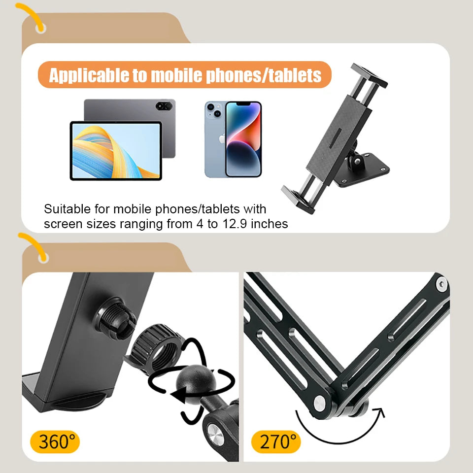 Adjustable Tablet Wall Mount Phone Stand Long Arm 360 Degree Rotatable Cantilever Desk Bed Holder for 4.7-12.9 inch Support iPad