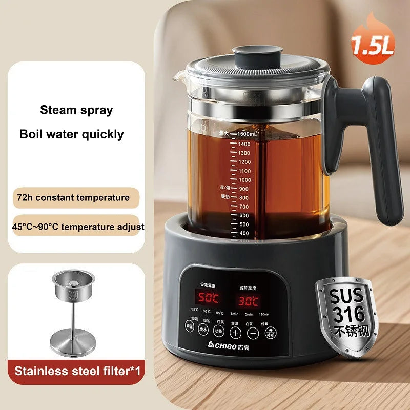 220V Health Kettle Temperature Control Pu'er Steam Teapot Baby 72h Constant Temperature Glass Milk Pot 1.5L Electric Kettle
