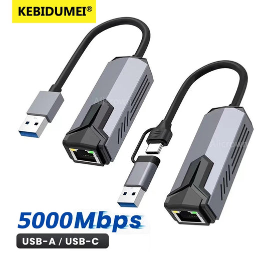 5Gbps Wired USB Network Card Adapter Type C to RJ45 LAN USB-C Ethernet Converter Hub for Laptops Win 11 Supports 5G/2.5G/1G/100M