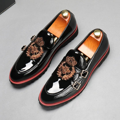 Luxury Leather Shoes for Men Fashion Embroidery Men British Style Monk Shoes High Quality Loafers Casual Business Men Shoes 2025
