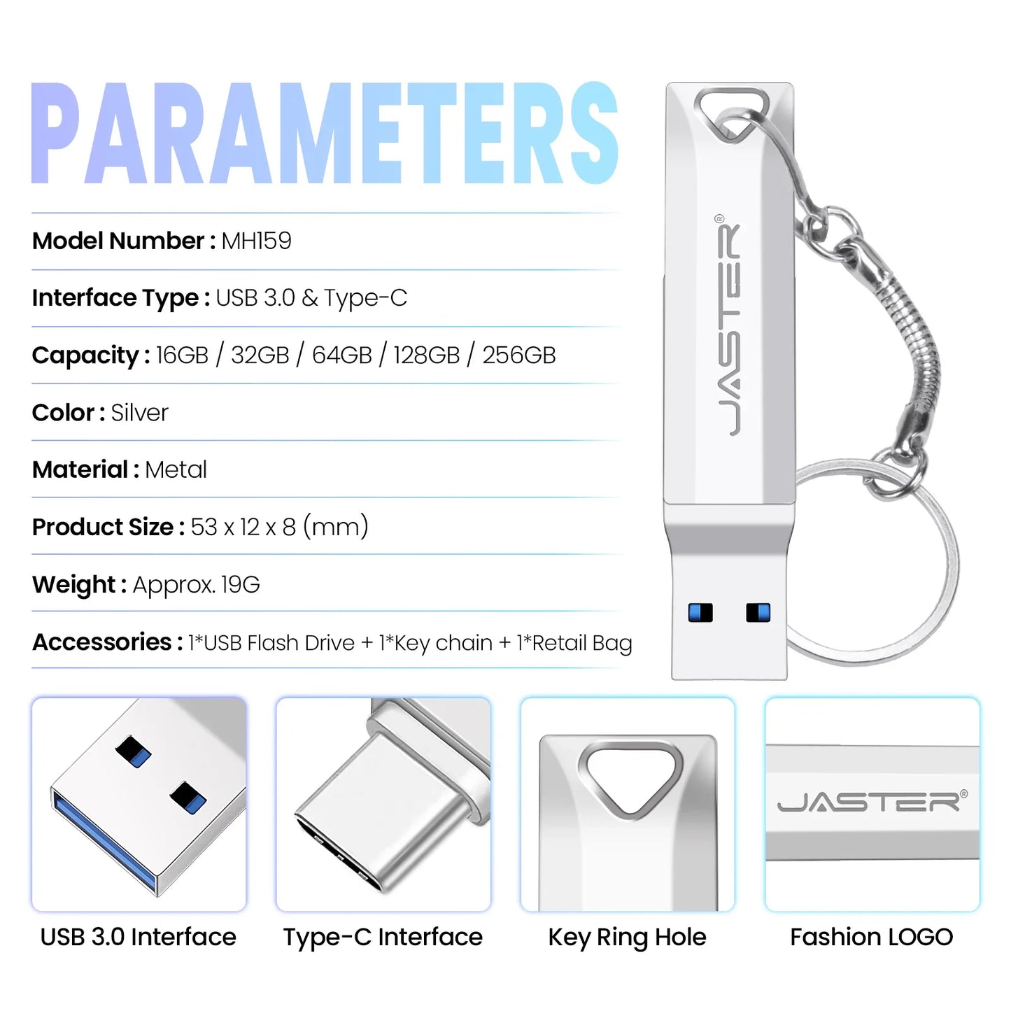 USB 3.0 OTG USB-C Flash Pen Drive Metal Memory Stick Flash Disk 64GB 128GB 256GB USB3.0 Dual C Pendrive TYPE-C Creative Gifts