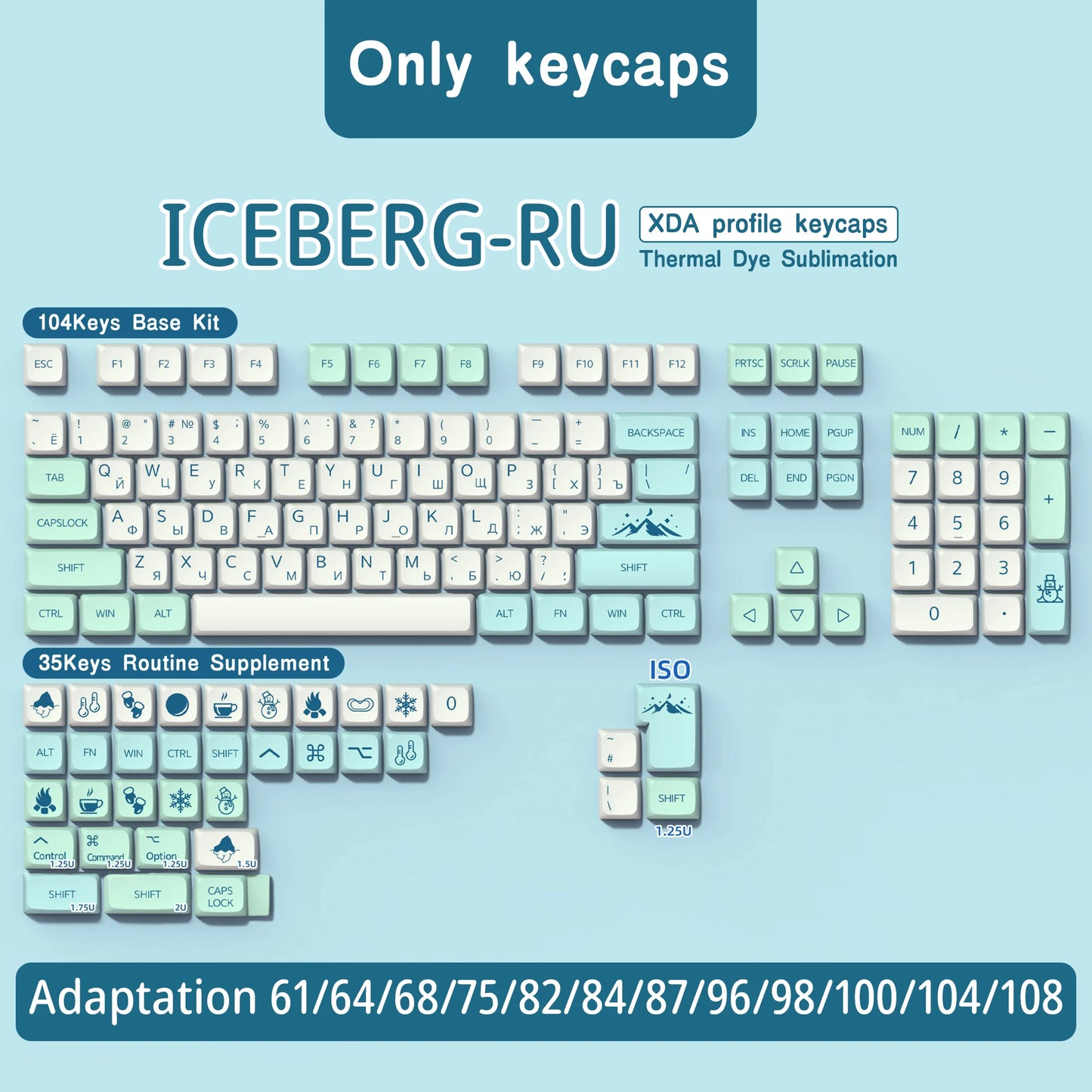 Iceberg XDA Profile keycaps Brazilian Korean Japanese Russian Spanish French ISO Enter PBT keycap For Mechanical Keyboard GK61