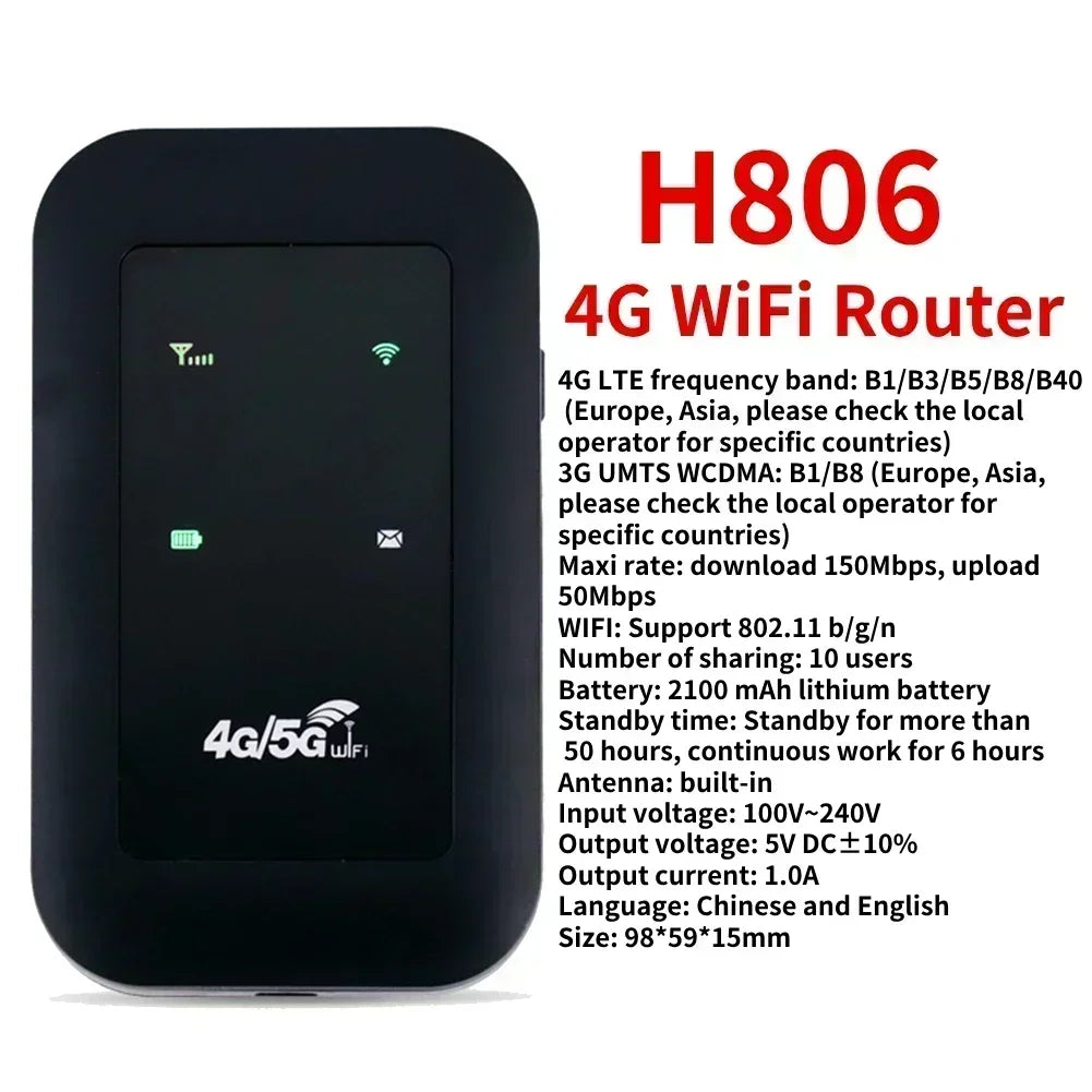 4G  WiFi 6 Mobile Hotspot Router Support 10 Users with SIM Card Slot Wireless Router Portable WiFi Hotspot for Home Travel