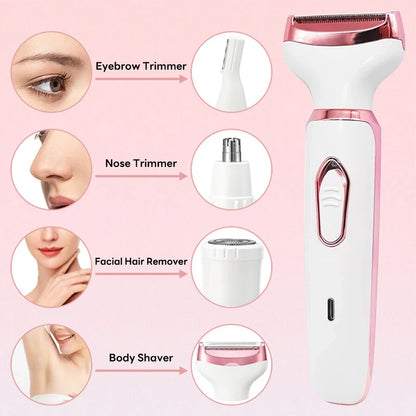 4 In 1 Painless Hair Removal Epilator Rechargeable Trimmer Women Body Razor Face Leg Armpit Bikini Pubic Shaver Hair Remover