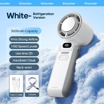 Kinscoter New Cooling Handheld Fan 3600mAh Foldable Portable Fan 100-Level Free Control High Speed Mini Personal Fan With Lanyar
