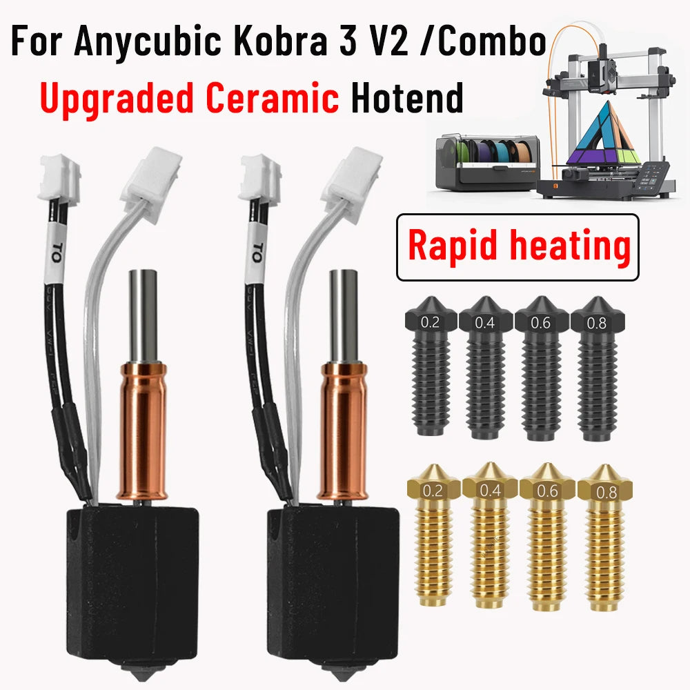 For Anycubic Kobra 3 V2 hotend 0.4mm Hardened Steel Brass Nozzle, Kobra 3 V2 Combo Accessories