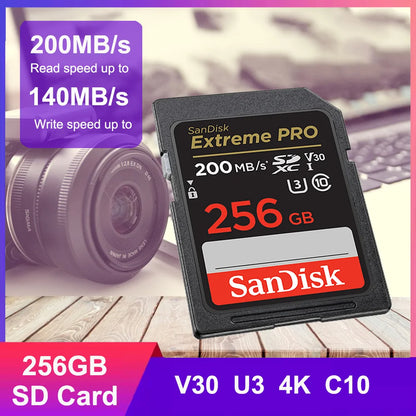 SanDisk Memory Card Extreme SD Card 4K UHD 32GB SDHC 64GB 128GB 256GB SDXC C10 U3 V30 up to 180M/s For 1080p 3D Full HD Camera