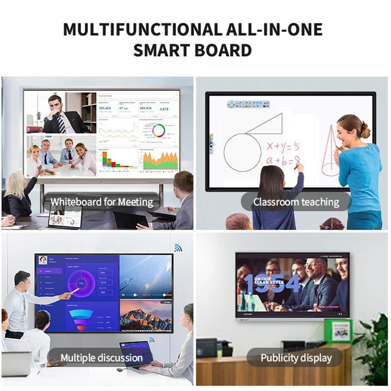 65 75 86 Inch Smart Tv for Classroom and Conference, Digital Electronic Whiteboard 4K HD Touch Screen Interactive Board On Wheel