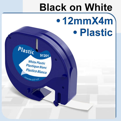 91200 91331 Compatible for Dymo Letra Tag Plastic Tape 12mm*4m Black on White LT 91331 12267 LT 91201 12267 for LT-100H LT-100