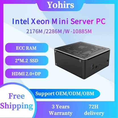 Yohirs Intel Xeon W-10885M E3-1545M V5 2176M 2286M 2LAN Mini PC Windows11 ECC RAM M.2 NVME 4K DP HD2.0 Game Computer PC WiFi
