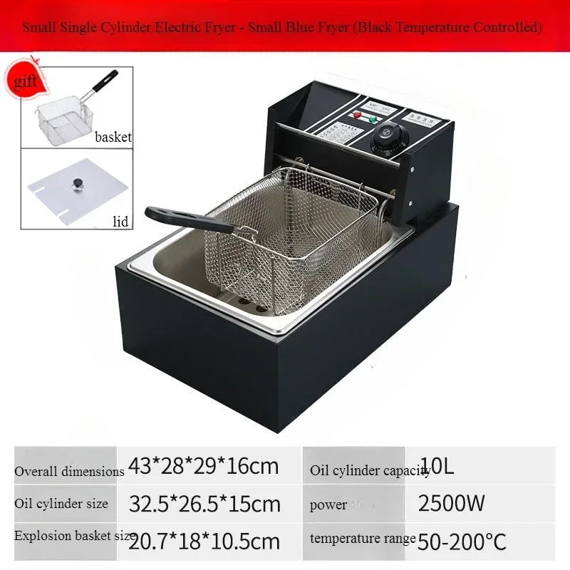 220V Fried Pan Commercial Electric Fryer Large Capacity Thickened French Fries Deep-fried Dough Sticks Single Double Cylinder