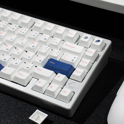 Minimalist White Blue Japanese PBT Keycaps Cherry Profile Dye-Sublimated Keycap Set for Mx Cherry Switch Mechanical Keyboard Kit