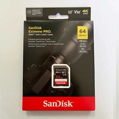 SanDisk Memory Card Extreme SD Card 4K UHD 32GB SDHC 64GB 128GB 256GB SDXC C10 U3 V30 up to 180M/s For 1080p 3D Full HD Camera