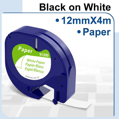 91200 91331 Compatible for Dymo Letra Tag Plastic Tape 12mm*4m Black on White LT 91331 12267 LT 91201 12267 for LT-100H LT-100