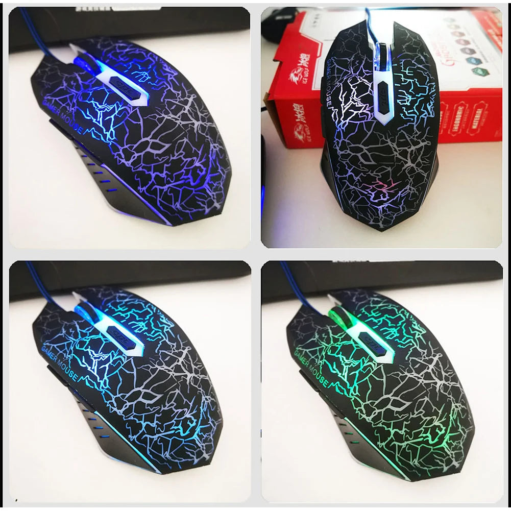 Protable Wired Gaming Mouse USB Port Ergonomic 2400 DPI Adjustable RGB Optical Comfortable Grip for Gaming Computer Accessories