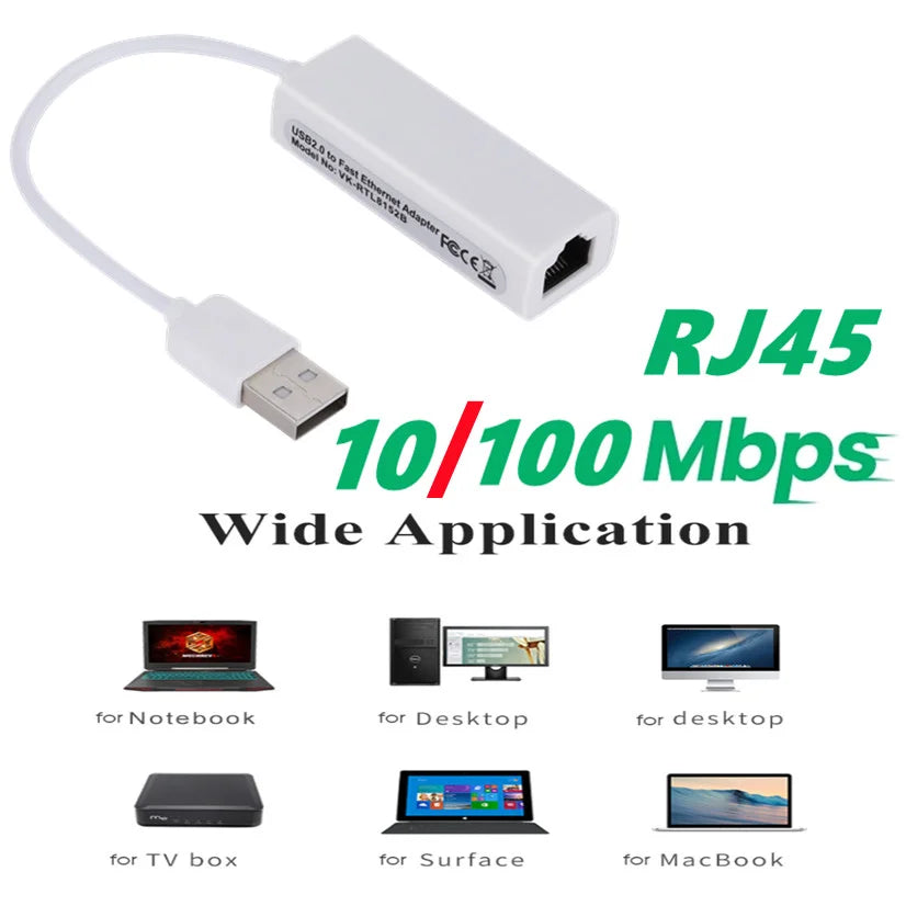 Portable USB 2.0 To RJ45 Network Card 10/100Mbps USB To RJ45 Ethernet Lan Adapter for PC Laptop Windows XP 7 8