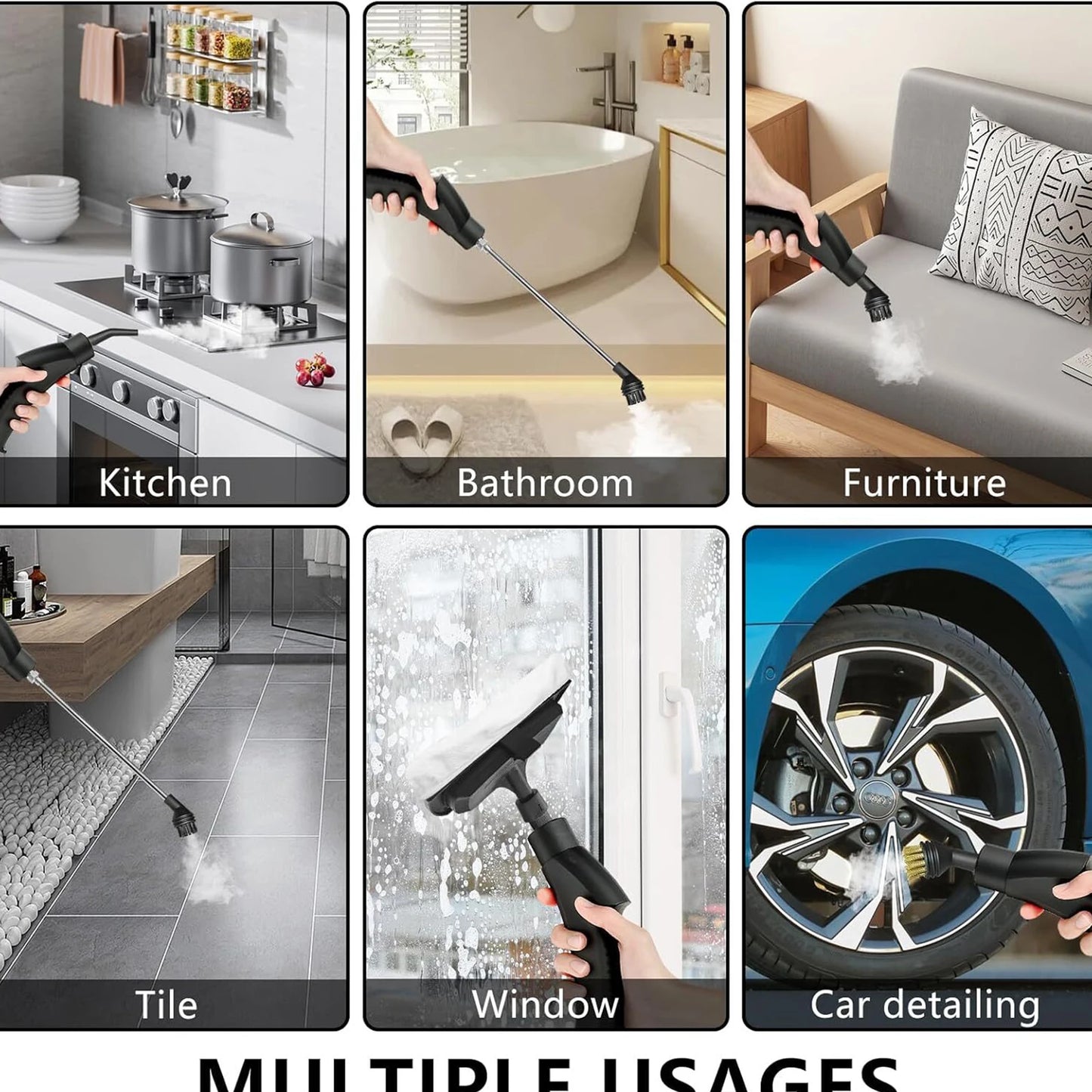 2500W 220V Handheld Steam Cleaner with Brush Heads Portable Home Pressurized High Temperature Cleaning Machine for Furniture Car