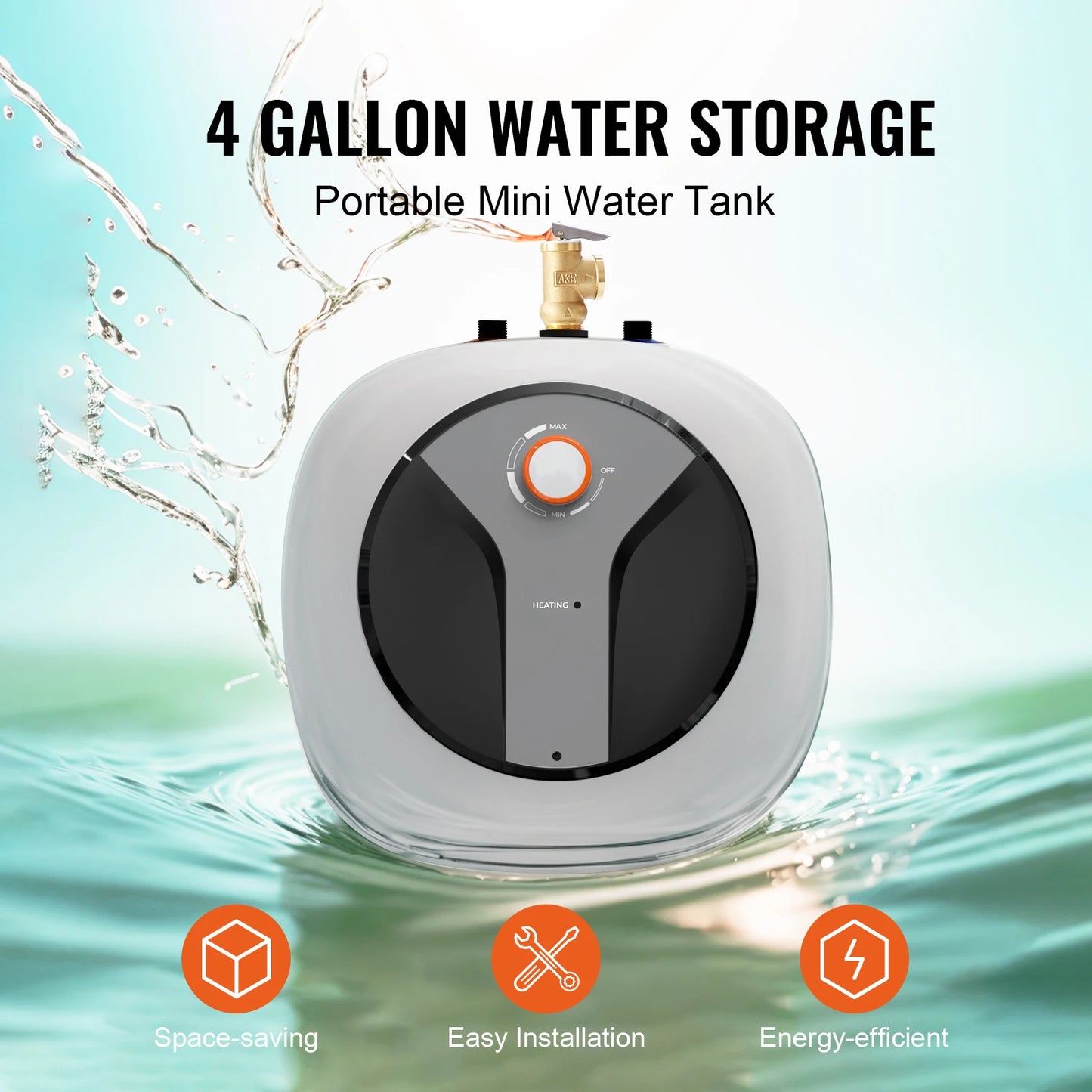 SucceBuy Electric Mini-Tank Water Heater 1440W Hot Water Boiler Storage for Kichen Bathroom Restaurant Shelf Wall Floor Mounted