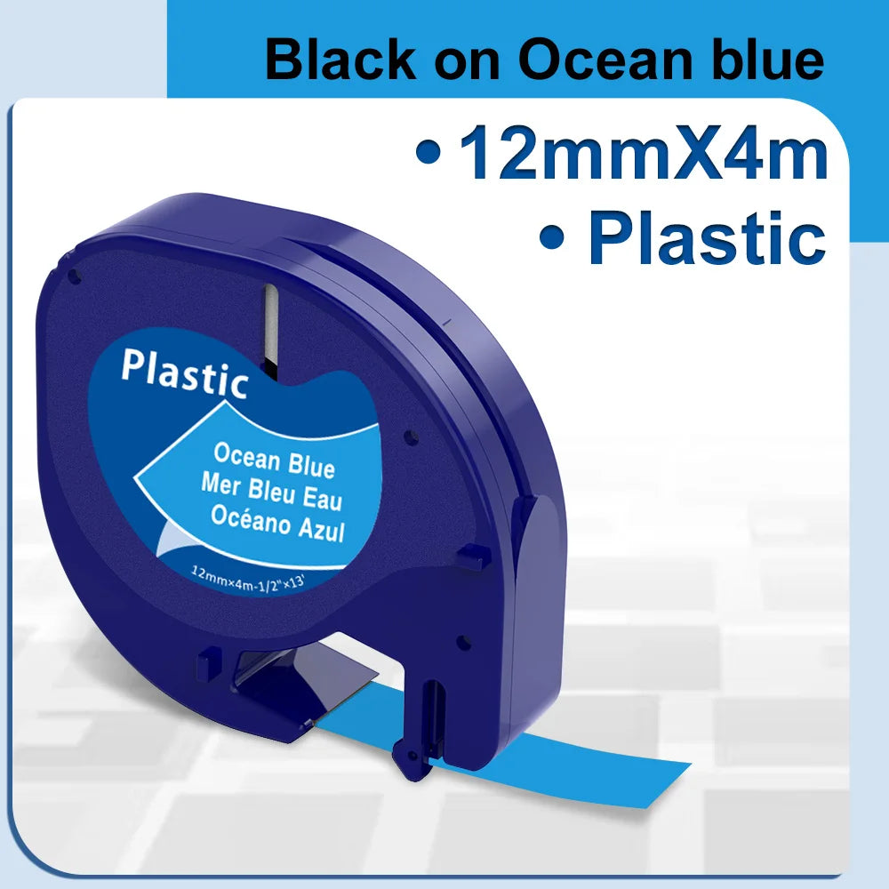 91200 91331 Compatible for Dymo Letra Tag Plastic Tape 12mm*4m Black on White LT 91331 12267 LT 91201 12267 for LT-100H LT-100