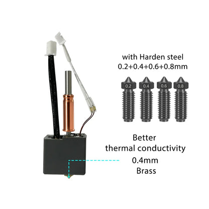 For Anycubic Kobra 3 V2 hotend 0.4mm Hardened Steel Brass Nozzle, Kobra 3 V2 Combo Accessories