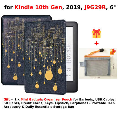 For Kindle 10th Generation Case + Mini Gadgets Organizer Pouch 6'' J9G29R 2019 Leather Cover Auto Wake/Sleep Kindle Skin Funda