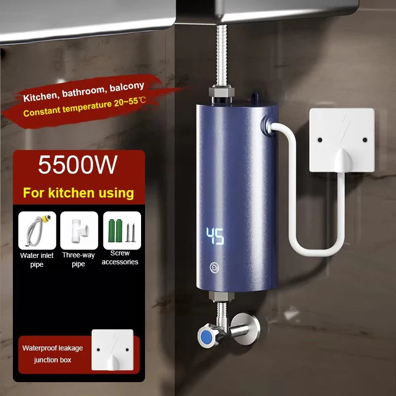 3500/5500W Electric Instant Tankless Heating Hot Water Heater Kitchen Bathroom 3 Second Instantaneous Watering Faucet Shower Tap