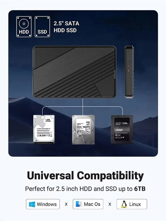 2.5 inch SATA to USB 3.0 External Hard Drive Enclosure Tool-Free 5Gbps SSD HDD Case Mobile Disk Box Support 6TB Laptop PC