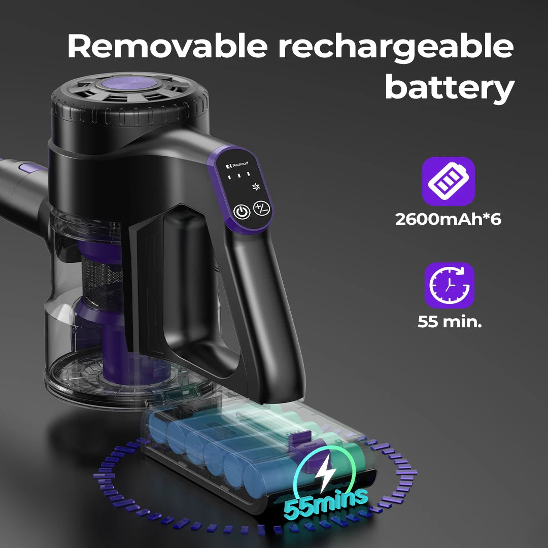 Redroad P6 Ultra 30kPa Cordless Vacuum Cleaner 55mins Runtime Handheld Upright 4in1 Wall-Mounted 3 Nozzles for Home Family Car