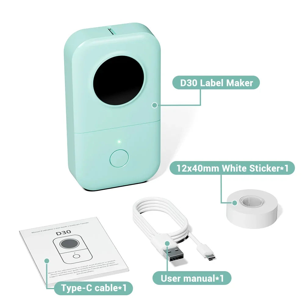 Phomemo D30 Label Printer Mini Printer Pocket Thermal Label Maker Wireless Sticker Pocket Portable Printer Various Label Paper