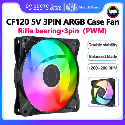 Cooler Master CF120 ARGB Case Fan 5V 3PIN Rifle Bearing 120mm Quiet Black Addressable RGB CPU Cooling Fan