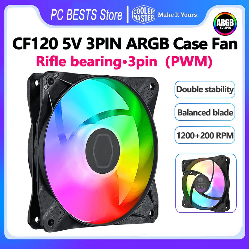 Cooler Master CF120 ARGB Case Fan 5V 3PIN Rifle Bearing 120mm Quiet Black Addressable RGB CPU Cooling Fan Atlas Enterprise