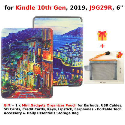 For Kindle 10th Generation Case + Mini Gadgets Organizer Pouch 6'' J9G29R 2019 Leather Cover Auto Wake/Sleep Kindle Skin Funda