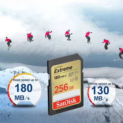 SanDisk Memory Card Extreme SD Card 4K UHD 32GB SDHC 64GB 128GB 256GB SDXC C10 U3 V30 up to 180M/s For 1080p 3D Full HD Camera