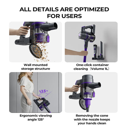 Redroad P6 Ultra 30kPa Cordless Vacuum Cleaner 55mins Runtime Handheld Upright 4in1 Wall-Mounted 3 Nozzles for Home Family Car