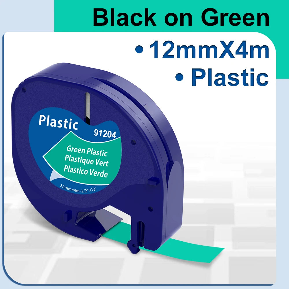 91200 91331 Compatible for Dymo Letra Tag Plastic Tape 12mm*4m Black on White LT 91331 12267 LT 91201 12267 for LT-100H LT-100