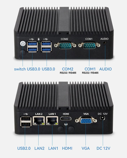 Fanless Mini Industrial PC Intel Celeron N5095 2x RS232 Serial Ports 2x Gigabit Ethernet Mini-PCIe Expansion Windows Linux