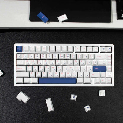 Minimalist White Blue Japanese PBT Keycaps Cherry Profile Dye-Sublimated Keycap Set for Mx Cherry Switch Mechanical Keyboard Kit