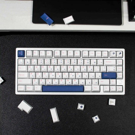 Minimalist White Blue Japanese PBT Keycaps Cherry Profile Dye-Sublimated Keycap Set for Mx Cherry Switch Mechanical Keyboard Kit