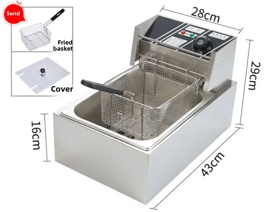 220V Fried Pan Commercial Electric Fryer Large Capacity Thickened French Fries Deep-fried Dough Sticks Single Double Cylinder