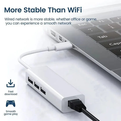 4 in 1 USB Type C to RJ45 Lan Network Card USB2.0 Ethernet Card Hub Splitter Adapter 10GBit/s for Laptop PC Driver Free