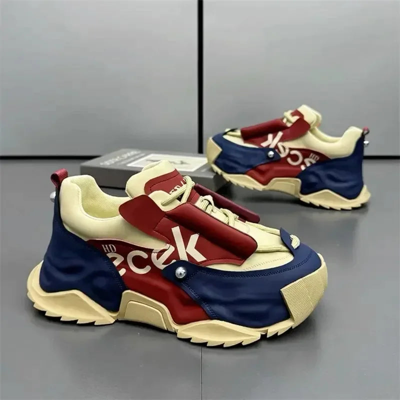 Platform Sneakers for Mens Fashion Designer Casual Leather Shoes for Man Chunky Height Increased Mens Sneakers Zapatillas Hombre