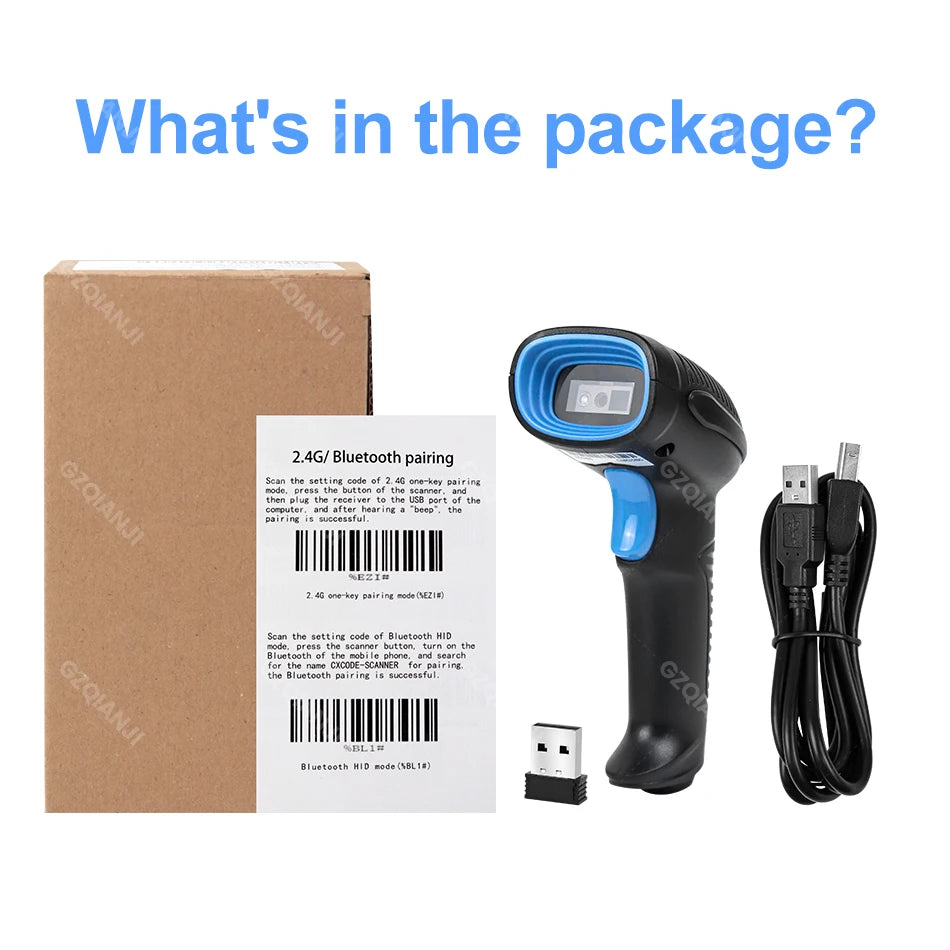 1D/2D Wired QR Code Reader or Wireless Bluetooth Handheld Barcode Scanner Portable Bar Scanner 2d Reader for PDF417 Data Matrix