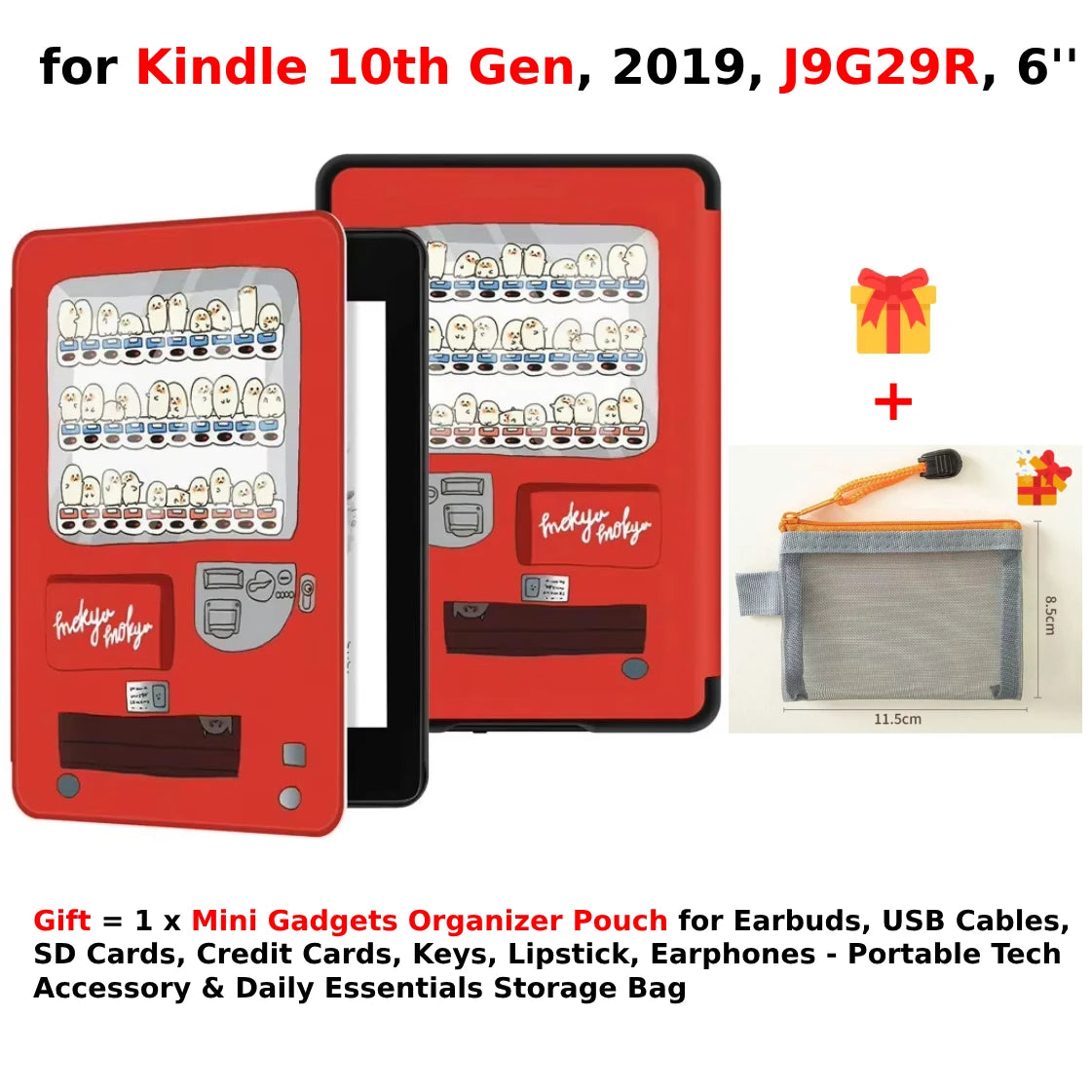 For Kindle 10th Generation Case + Mini Gadgets Organizer Pouch 6'' J9G29R 2019 Leather Cover Auto Wake/Sleep Kindle Skin Funda