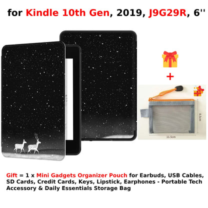 For Kindle 10th Generation Case + Mini Gadgets Organizer Pouch 6'' J9G29R 2019 Leather Cover Auto Wake/Sleep Kindle Skin Funda