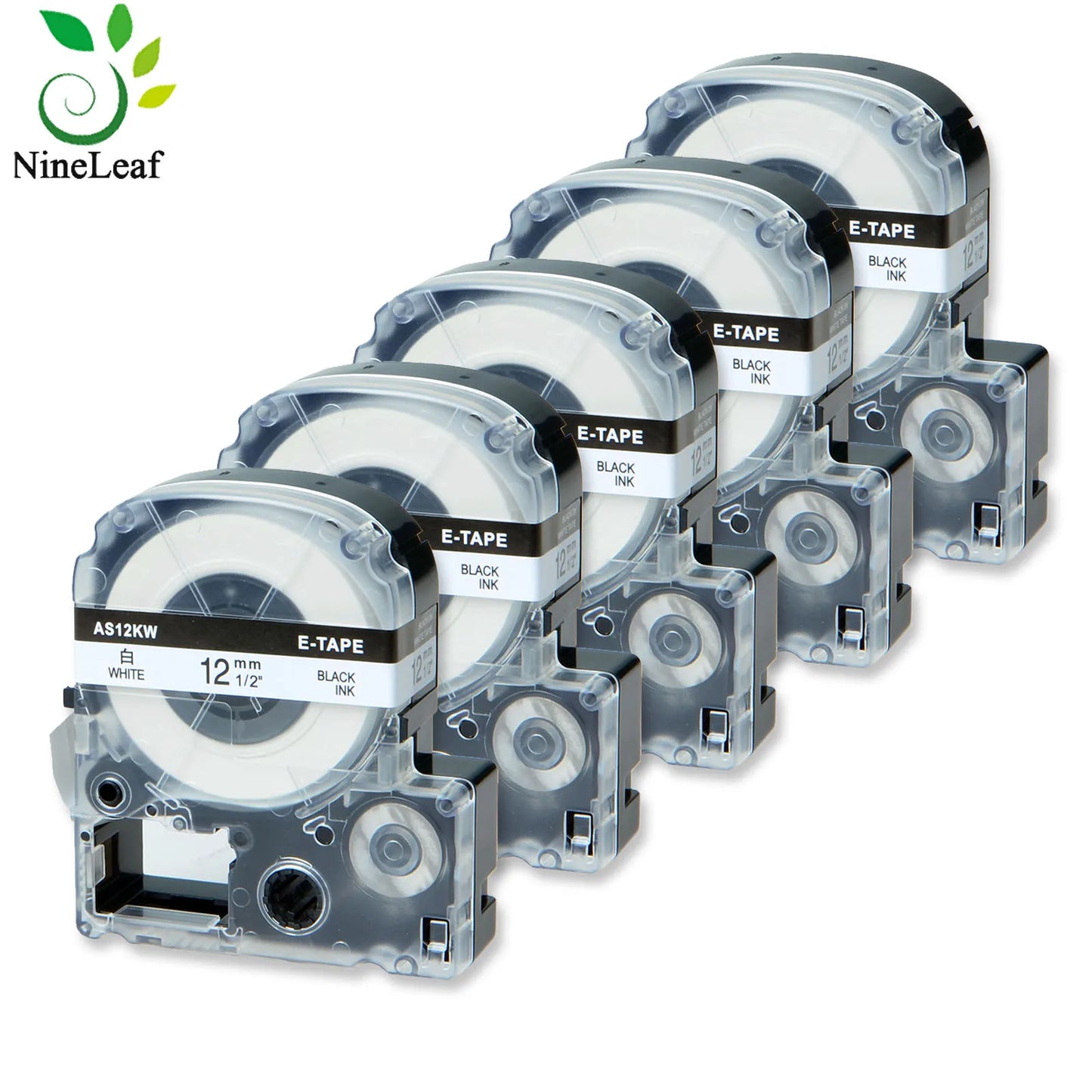 5PK Compatible for Epson 12mm x 8m AS12KW Standard Labels Black on White For LW-400 LW-300 LW-700  LW600P K200BL Label Printer