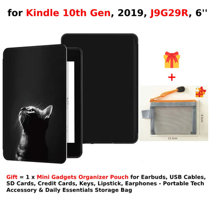 For Kindle 10th Generation Case + Mini Gadgets Organizer Pouch 6'' J9G29R 2019 Leather Cover Auto Wake/Sleep Kindle Skin Funda