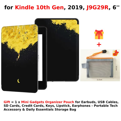 For Kindle 10th Generation Case + Mini Gadgets Organizer Pouch 6'' J9G29R 2019 Leather Cover Auto Wake/Sleep Kindle Skin Funda