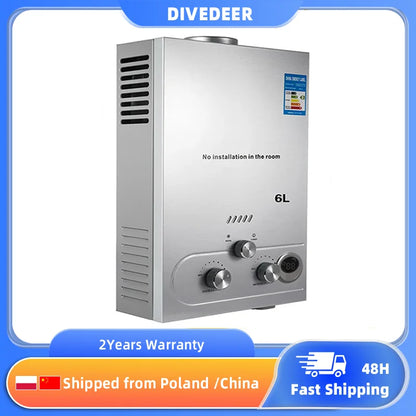 DIVEDEER 8L/12L/16L/18L Domestic Portable Vertical Water HeaterWall Mounted LPG Water HeaterDigital DisplayFast Heating