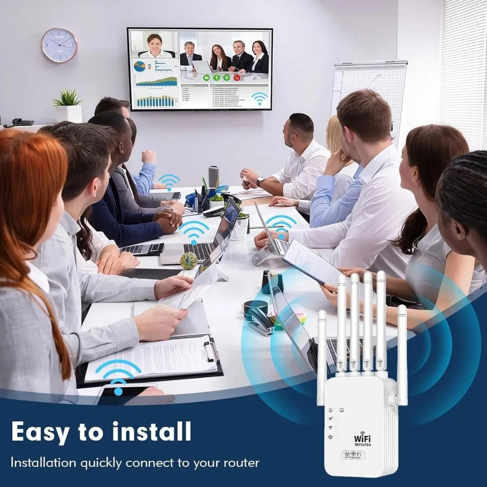 WiFi Extender 6Antennas Strong Signal, 1200Mbps Dual Band 2.4G-5G Wifi Booster, for AI Connectivity,VR Areas Signal Booster