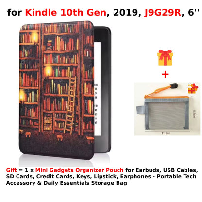 For Kindle 10th Generation Case + Mini Gadgets Organizer Pouch 6'' J9G29R 2019 Leather Cover Auto Wake/Sleep Kindle Skin Funda